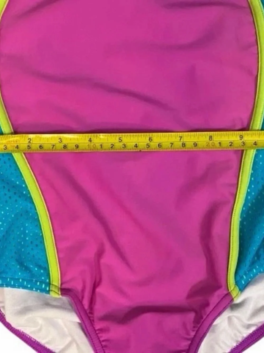 Speedo Girls Size 12 One Piece Swimsuit Racerback Pink Lime Blue Mesh 90s VTG